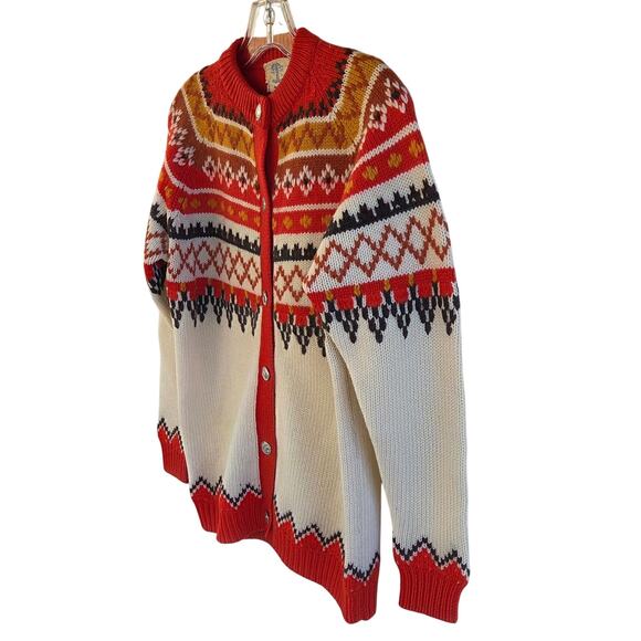 Vintage 1960s Wool Fair Isle Cardigan | Hong Kong | Silver Buttons | M - Picture 4 of 9